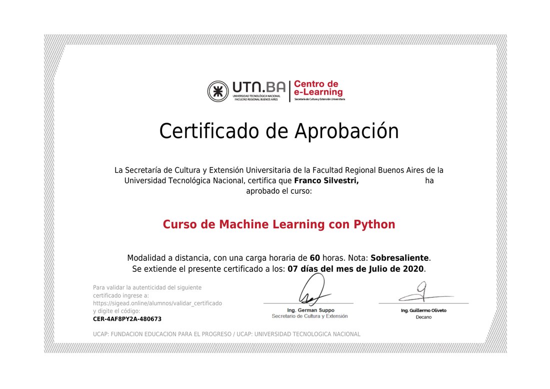 Machine Learning with Python certificate