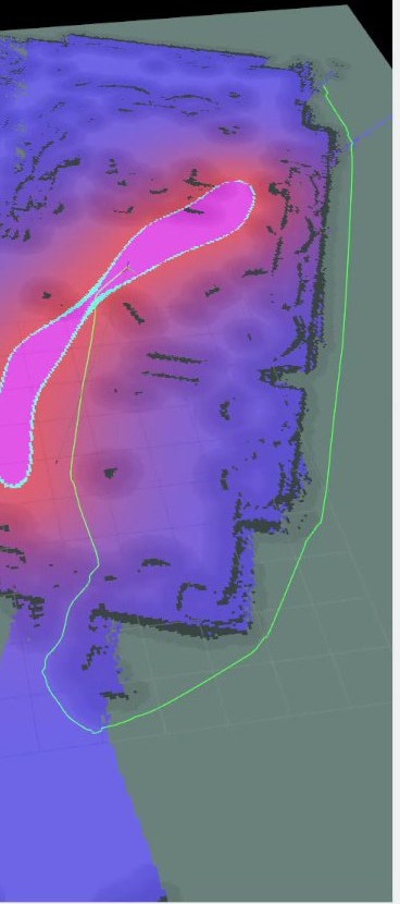Autonomous open-frontier exploration path over a live SLAM map of an unknown environment